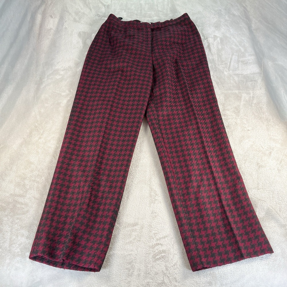 Vintage 90s Talbots Collection Trousers 14 Burgundy Houndstooth Wool Old Money
